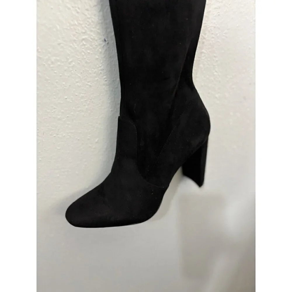 Aldo Over The Knee Sock Boots Black Women 9 Faux Suede Block Heel